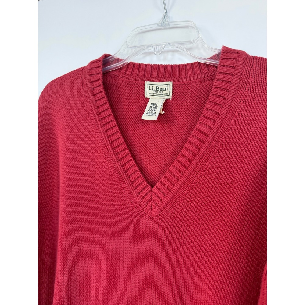 Vintage LL Bean Chunky Cotton V-Neck Pullover Sweater Mens XL Red 80's Retro
